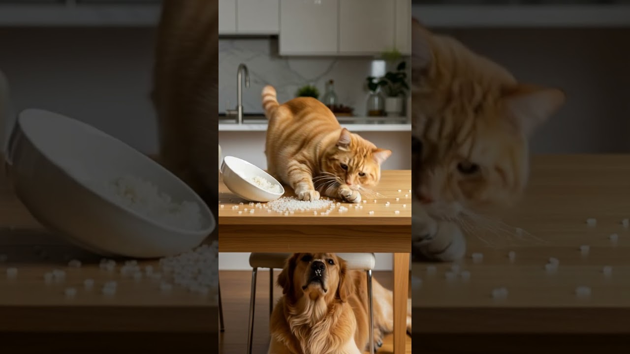 Cat Blames Golden Retriever for the Mess 😂  Funny Pet Moments 