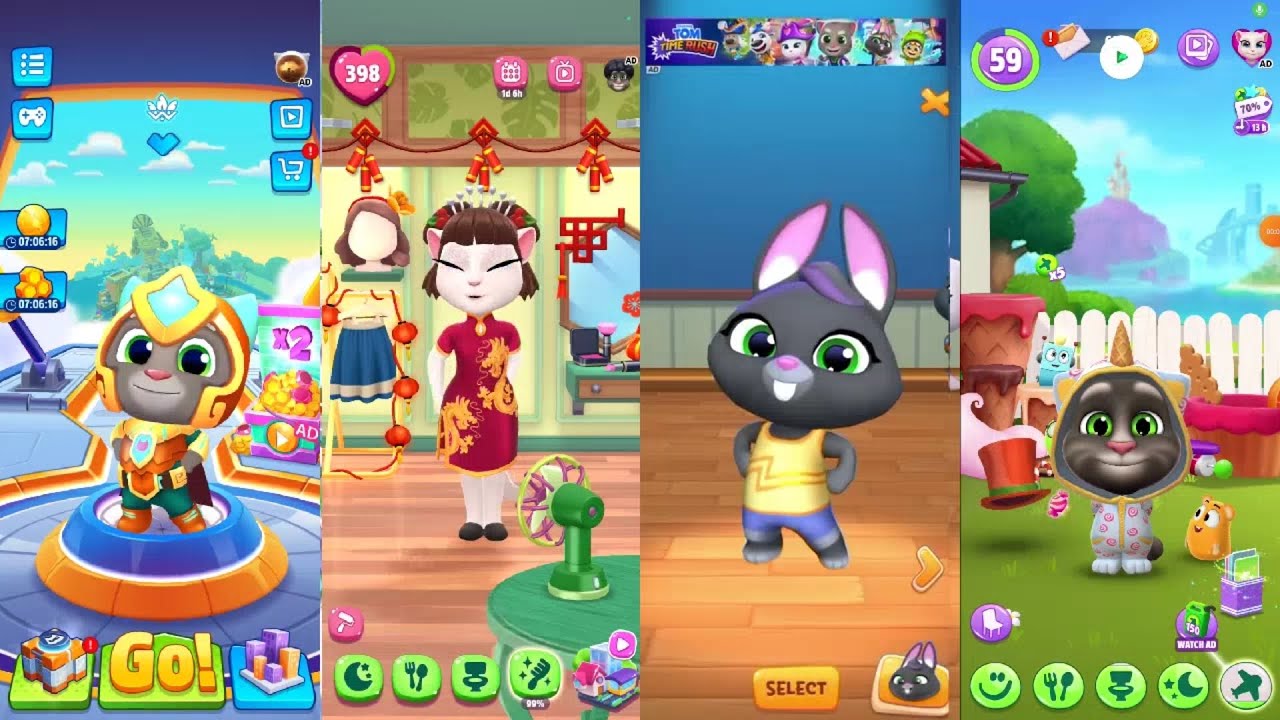My Talking Tom 2 vs My Talking Angela 2 vs Talking Tom Hero Dash vs Talking Tom Gold Run 2 Gameplay