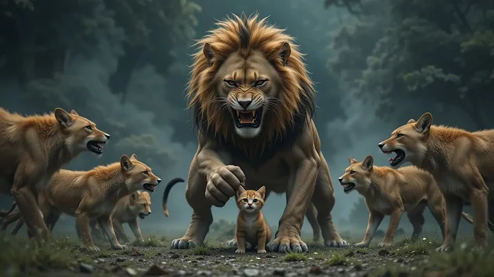 "Emotional Rescue: Lion Protects Kitten from Wild Dogs"