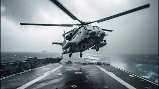 The moment the helicopter landed on the ship during stormy weather - US Navy