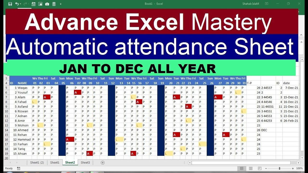How To Make Automatic attendance sheet in Excel | - YouTube