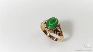 Ezra Green Jade Bezel Setting Gemstone Ring M516, Men's Signet Ring, Diamonds, Gold, Cabochon Stone