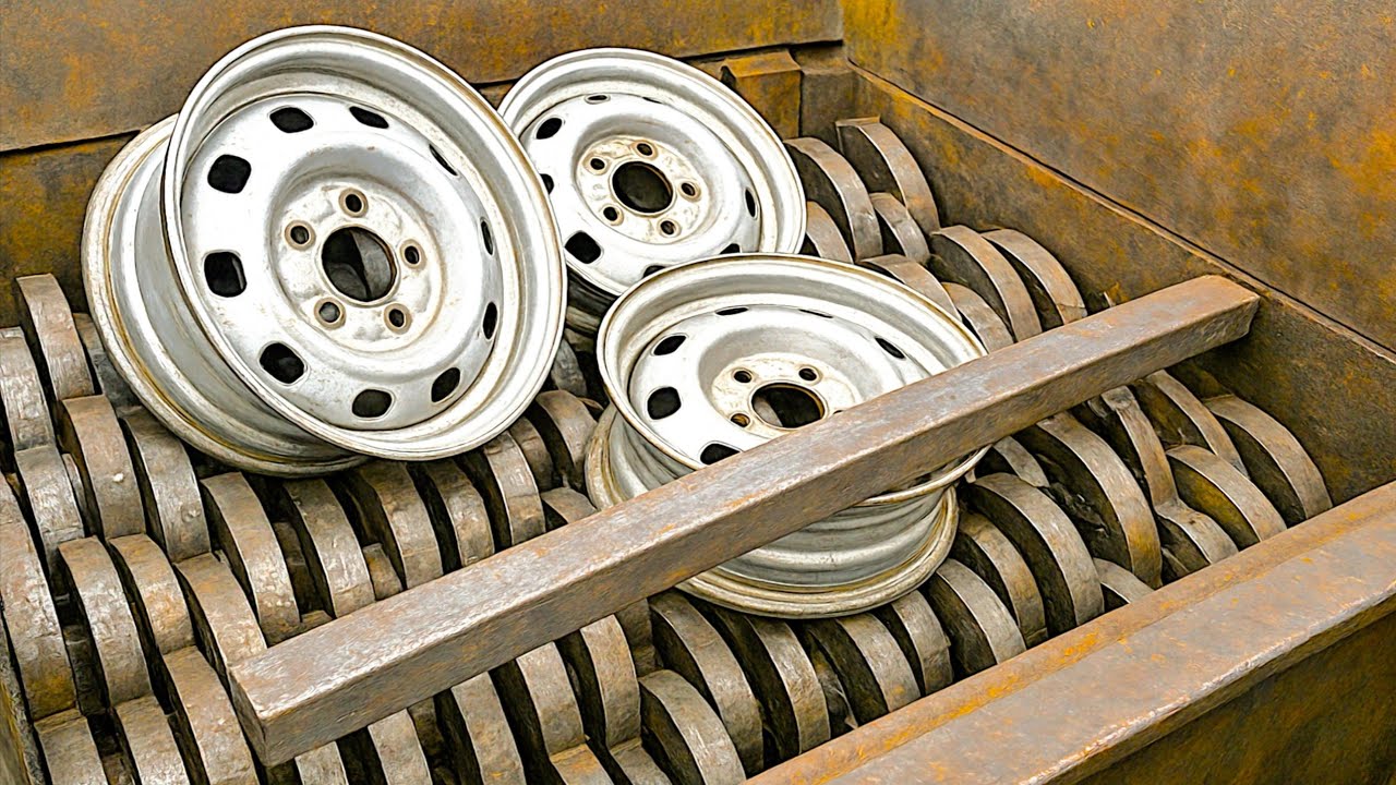 Extreme Dangerous Shredder Shredding Metal Rim and Motorcycle! Insane Shredding machine 