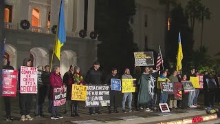Nearly 100 people gather in Sacramento to protest against war in Ukraine