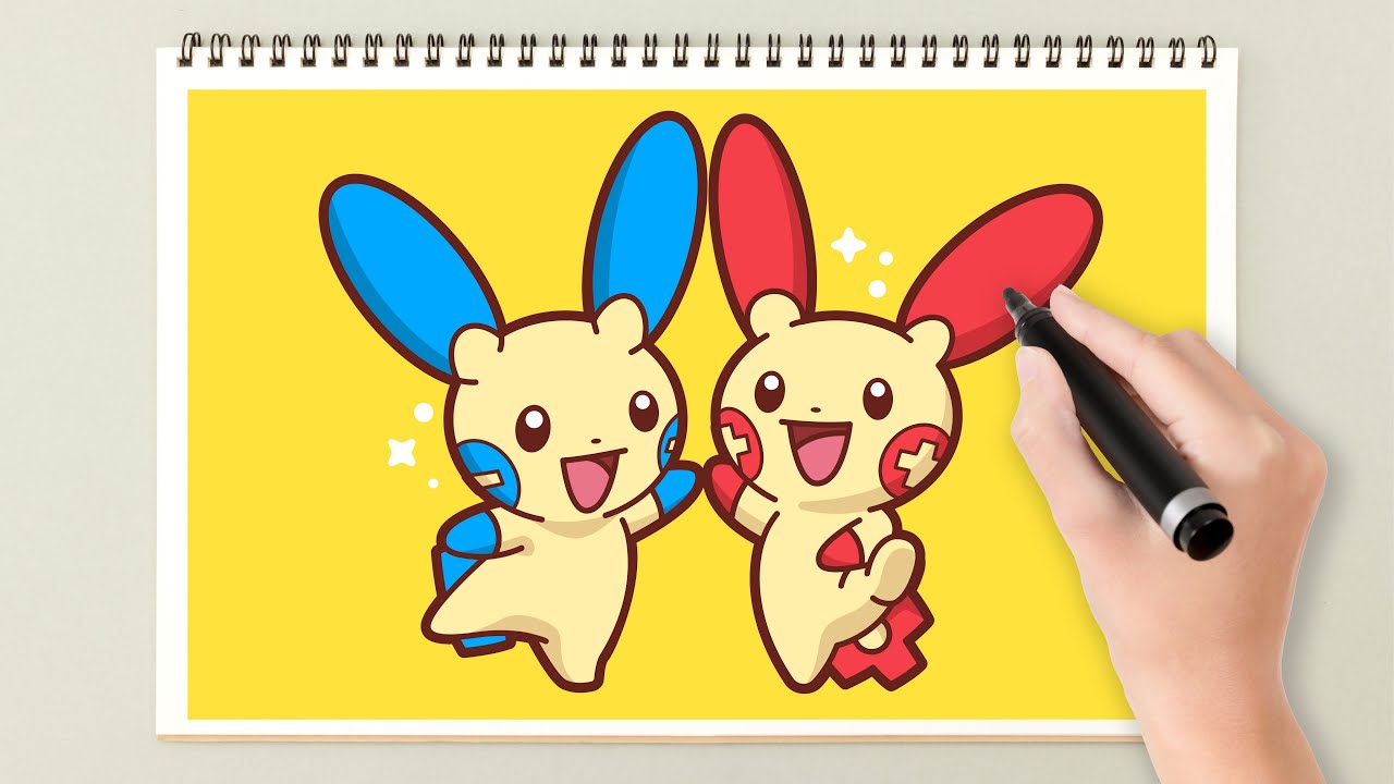 How to draw Minun+Plusle Pokemon - YouTube