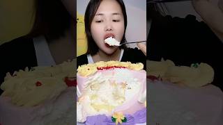 ASMR Pink Cream Cake 🎂 Soft Frosting &amp; Fluffy Layers #shorts #mukbang #cake #food #dessert #asmr