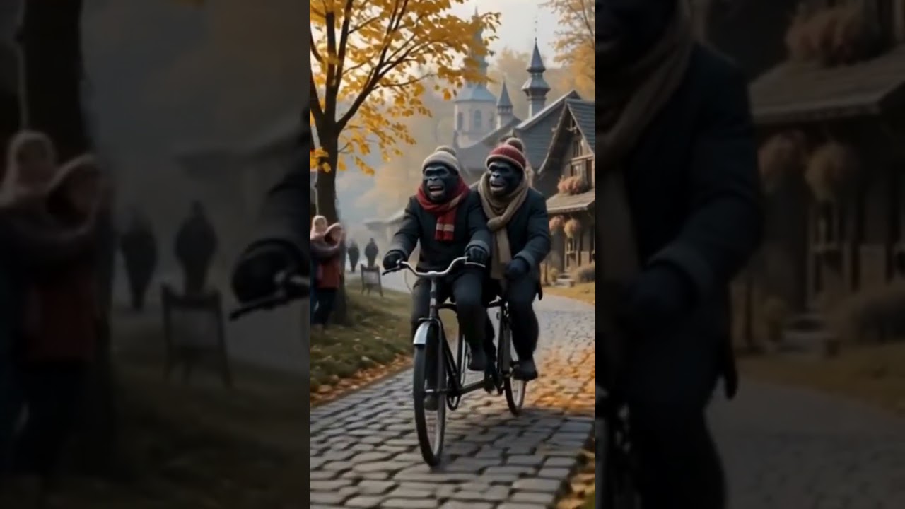 Gorilla Couple's Autumn Ride Through Russia  | Cozy Village Bicycle Love Story
