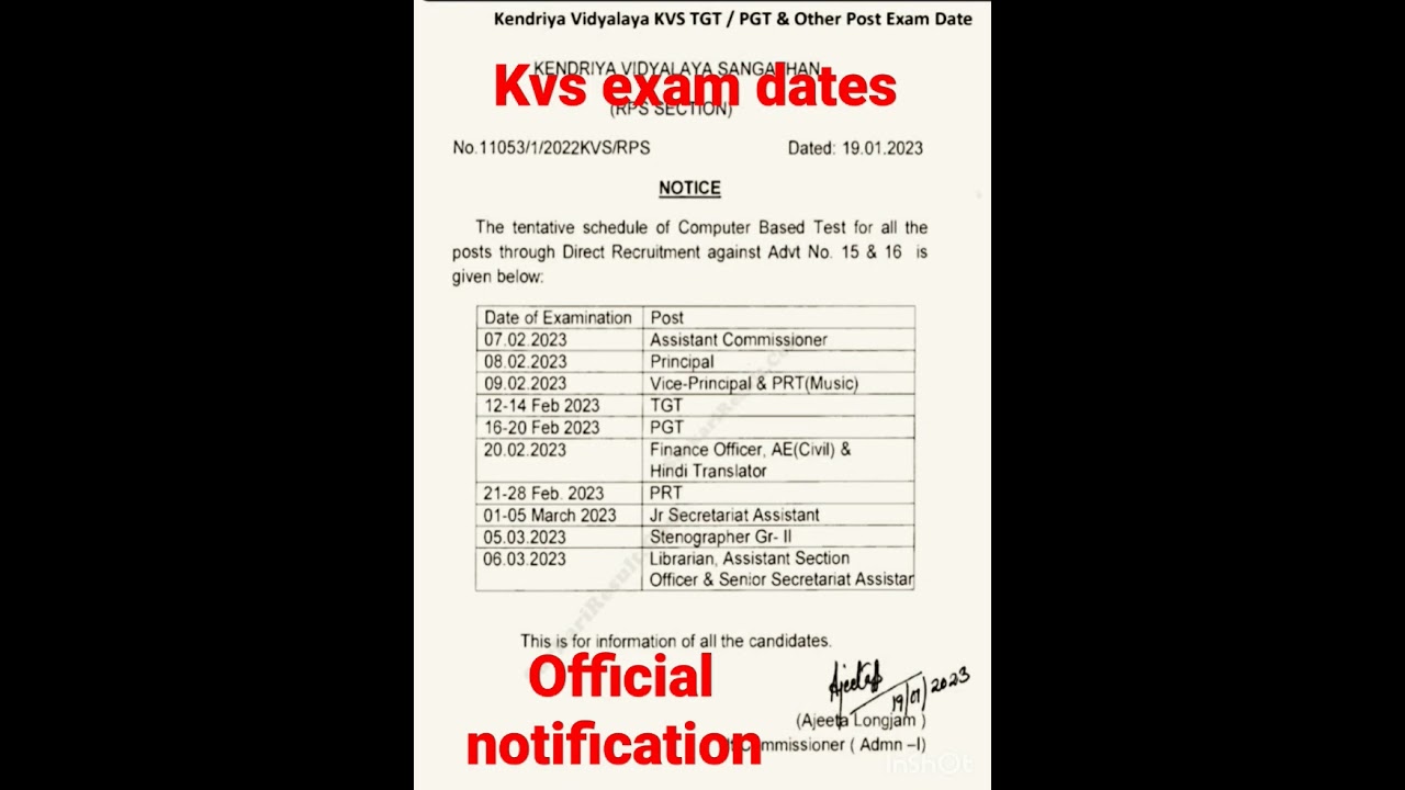 kvs PGT, TGT,PRT exam date 2023  🔥🔥🔥announced
