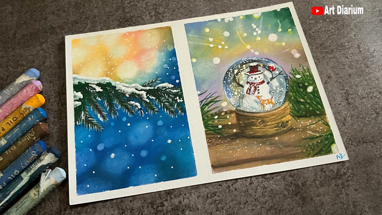 Easy! Christmas drawing ideas with Oil Pastel - Step by Step - for beginners
