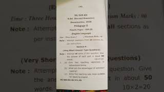#vbspu #b.ed 2nd semester #paper4#english #2026 question paper #pyqs