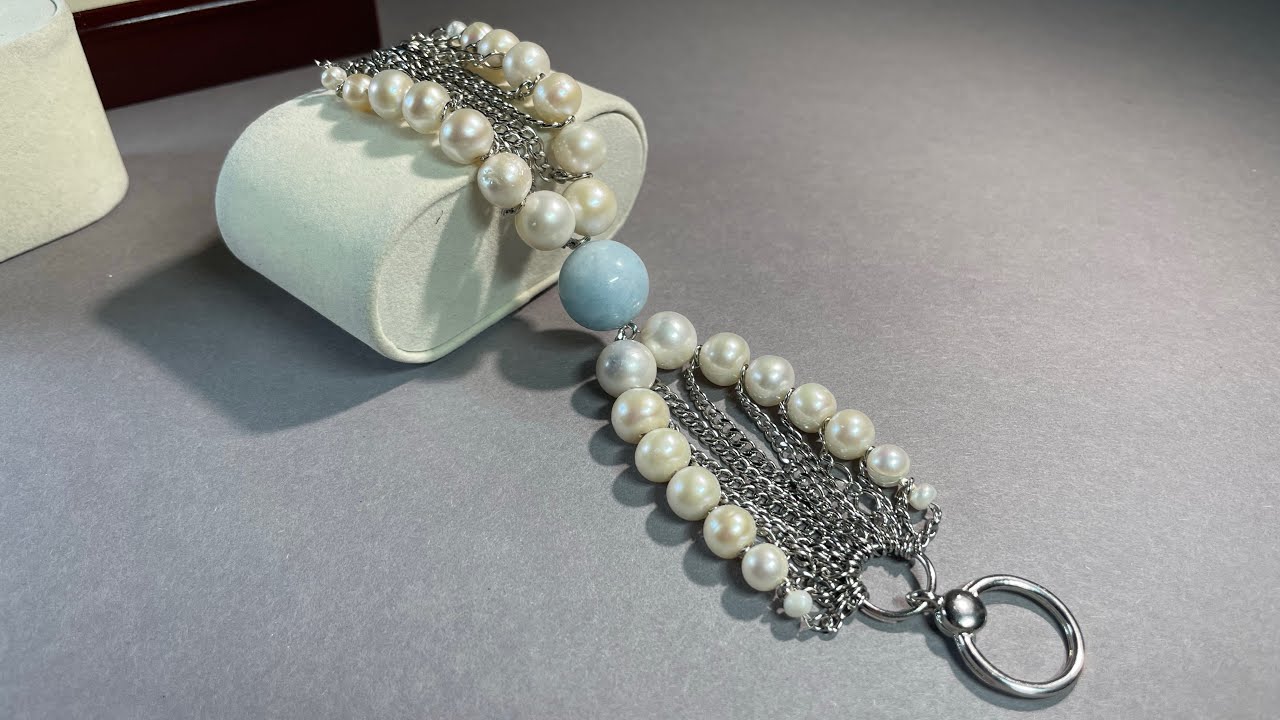 Жемчуг на цепях ! Браслет! МК!