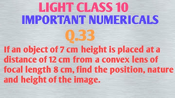 If an object of 7 cm height is placed at a distance of 12 cm from a convex lens of focal length 8 cm