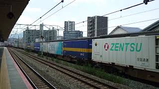 2026年8/2、JR山陽本線向洋駅。下り貨物列車【1051列車(東京タ→福岡タ)】〈牽引〉EF210-371【吹】※ランテックロボコンテナあり