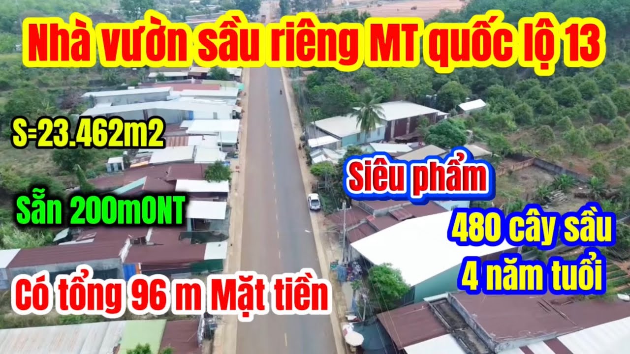 605🌹Siêu phẩm Nhà vườn sầu riêng mặt tiền quốc lộ 13 -759b kinh doanh làm vườn đất đỏ bazan  