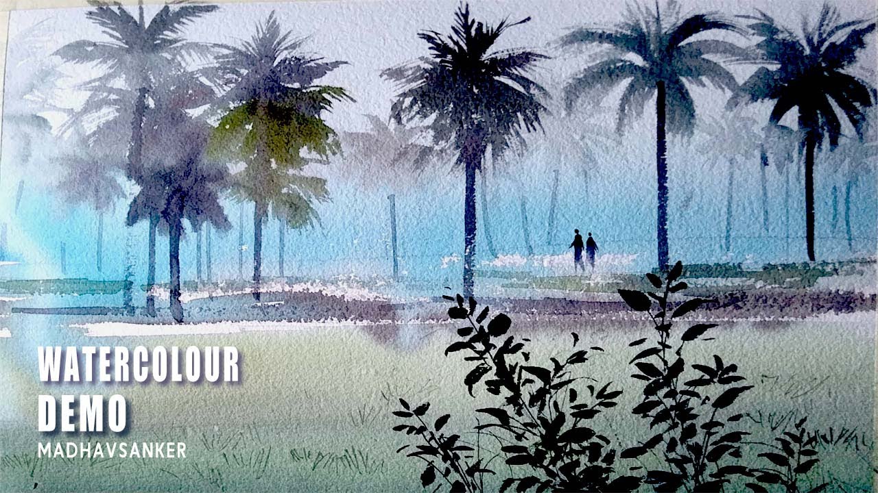 Simple Landscape Watercolour Painting Demo by madhavsanker - YouTube