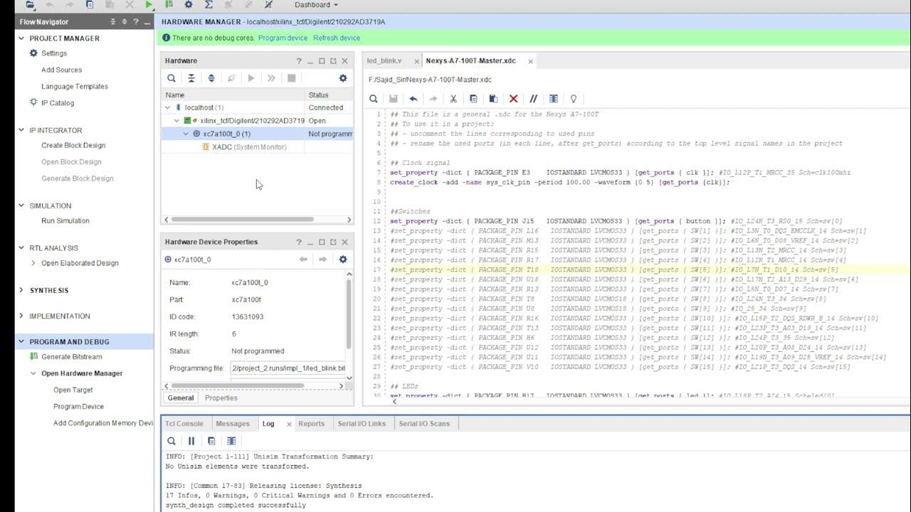 Led blink FPGA Vivado VLSI Nexys A7 YouTube