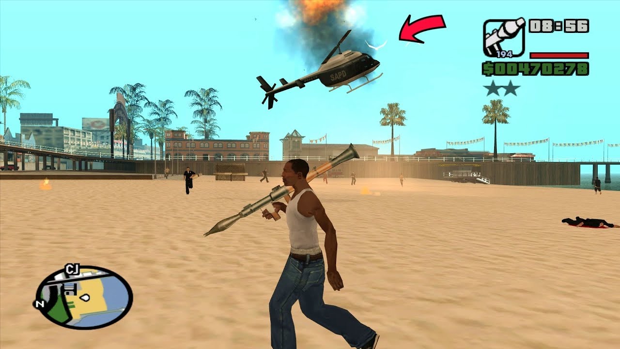 Grand Theft Auto: San Andreas (Police Helicopter Destroy) Fight on the beach - Android Gameplay HD