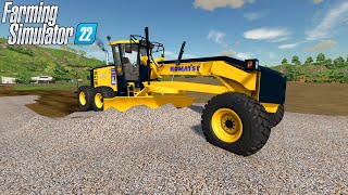 Farming Simulator 22 - KOMATSU GD 655 Motor Grader Pushes Gravel During Road Construction screenshot 5