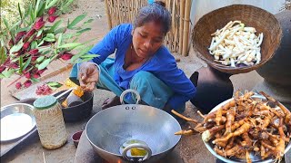 Santali Tribe Traditional cooking Arbi Jad with kudrum recipe prepare by Santali tribe girl