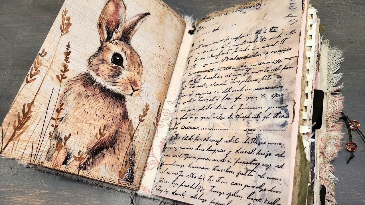 Grungy Spring Easter Junk Journal Flip Through Art Journal Pink Grunge Rabbit Chic Duck Eggs Bunny