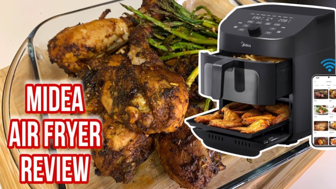 MIDEA AIR FRYER REVIEW | DUAL BASKET + WIFI AIR FRYER | AIR FRIED CHICKEN AND ASPARAGUS