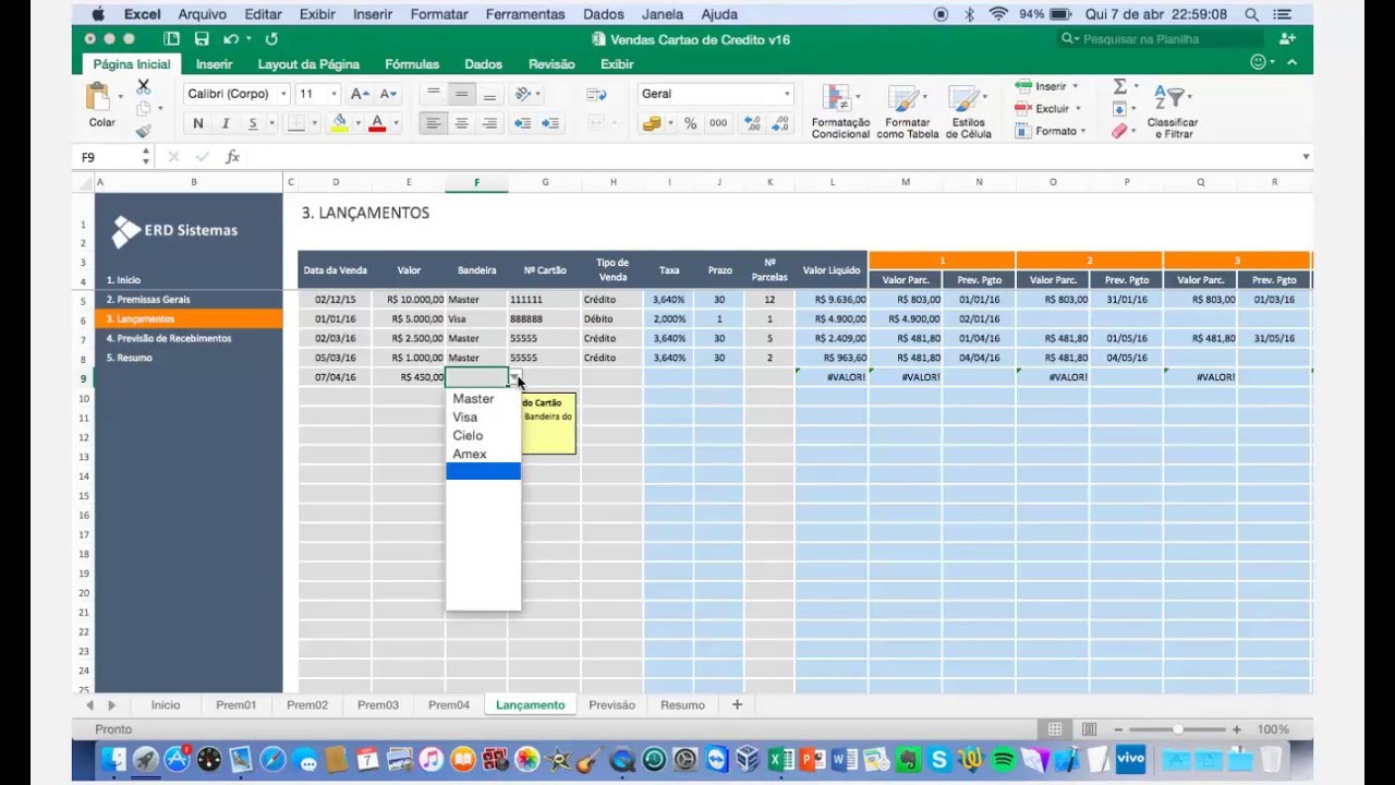 Planilha de Controle de Vendas com Cartões - YouTube