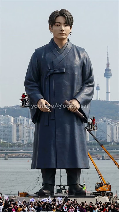 Jungkook's 300ft Statue – Behind the Scenes Aerial Build in Seoul 🇰🇷
