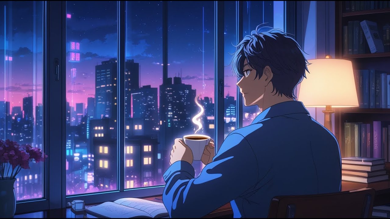 Aesthetic Night Study Vibes ☕✨ | Relaxing Anime Ambience