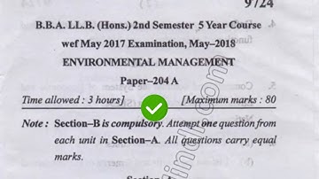 2018 Mdu BBA LLM Hons 2nd Sem Environmental Management Question Paper