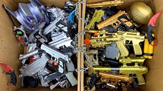 2 Boxes of Toy Guns! Gold and Silver Guns. Army Military Toy Guns Realistic! Pistol and Weapon Box!