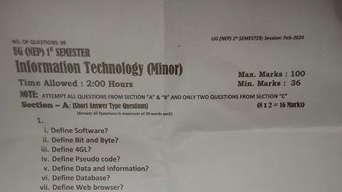 Information Technology (Minor) || UG (NEP)1st Sem ||Question paper 2024 || Kashmir University