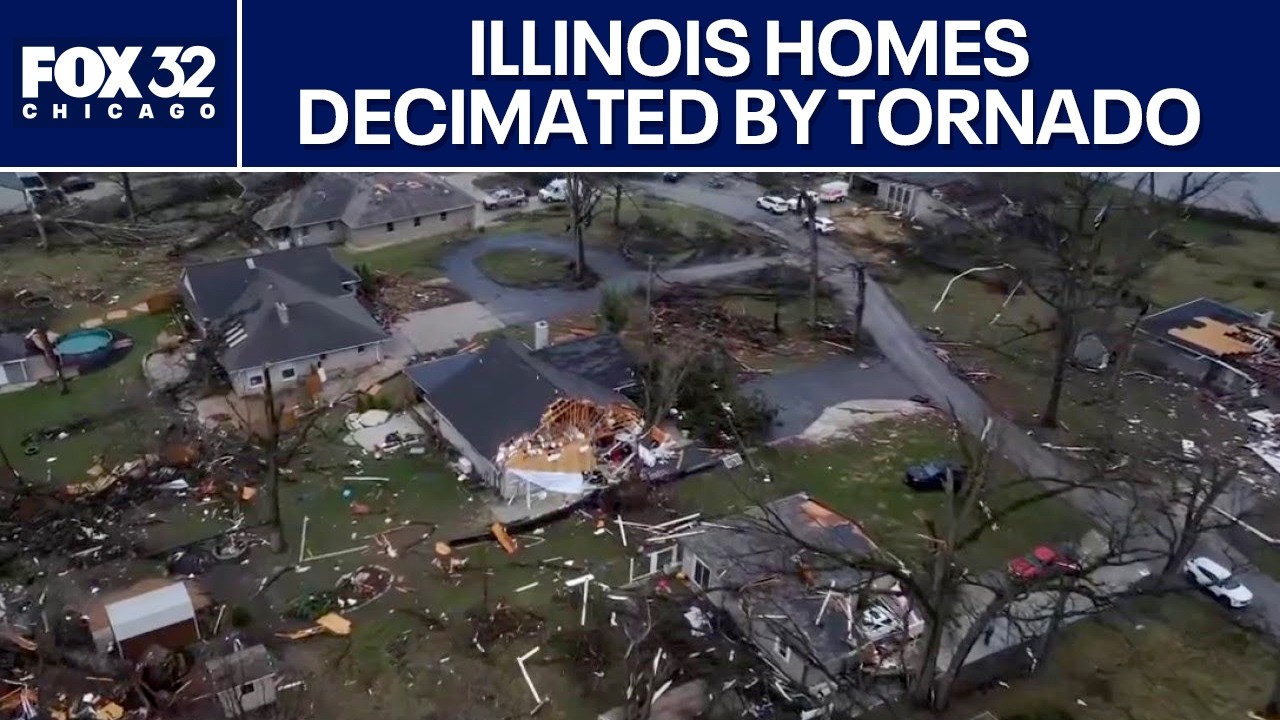 Drone footage shows Illinois homes decimated by tornado - YouTube