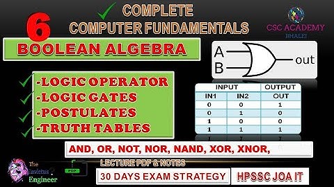 Boolean Algebra || Complete Class || Computer fundamental complete class ||hppsc joa it 939