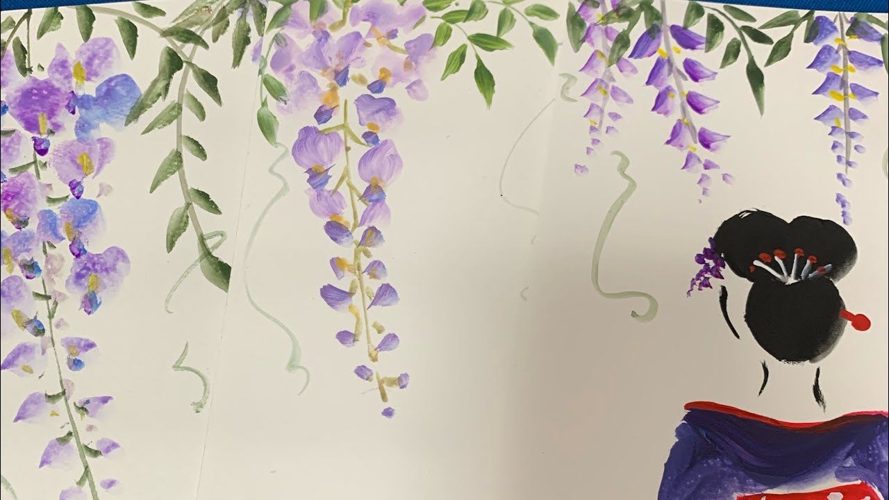 五月 藤の花を描く Wisteria Flowers ほのぼの一筆画46 Youtube