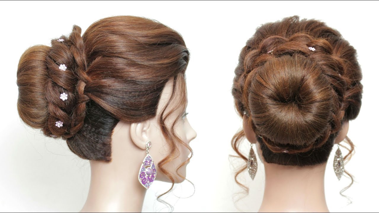 Easy Bridal Bun Hairstyle For Long Hair. Prom, Party Updo 