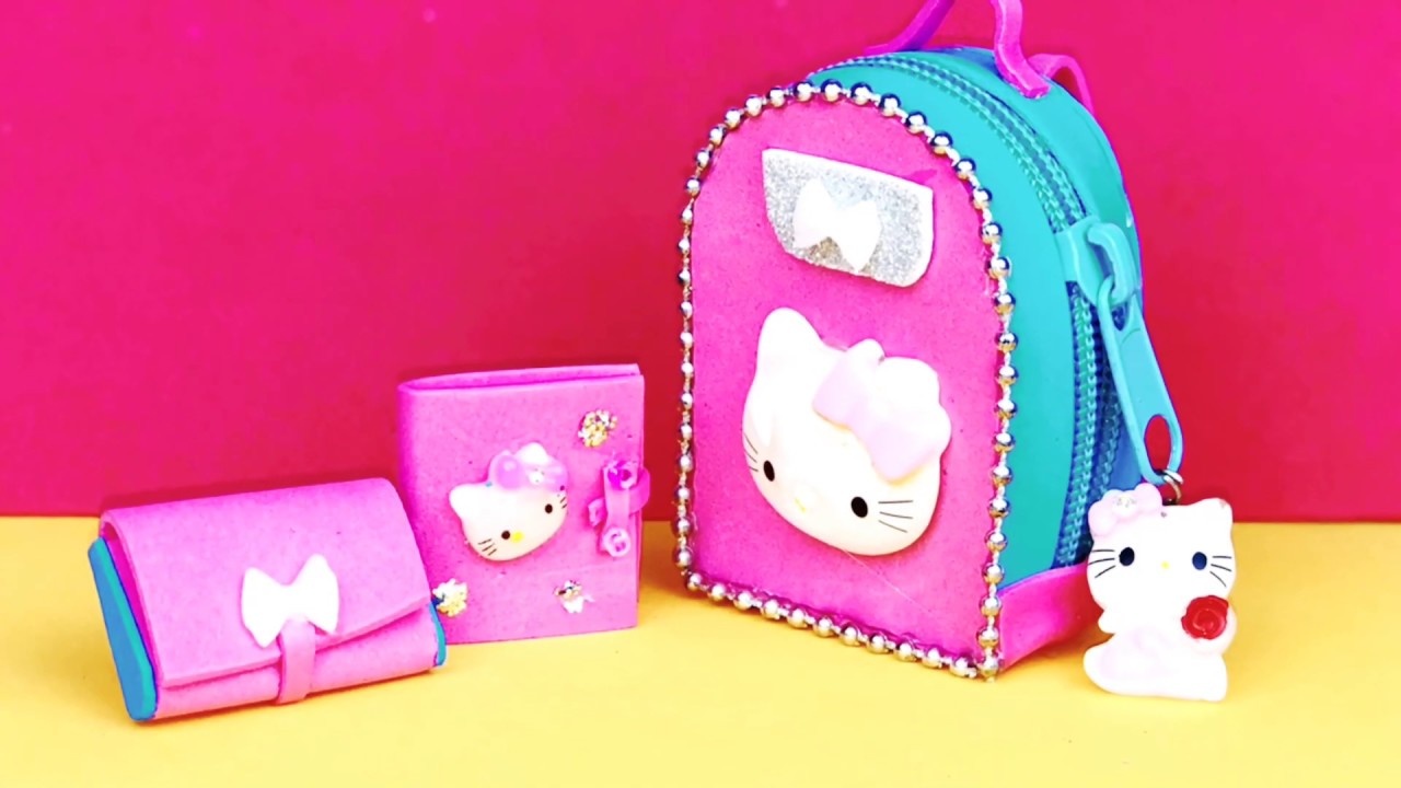 DIY Miniature Kitty Backpack for Barbie Doll. How to make Barbie school