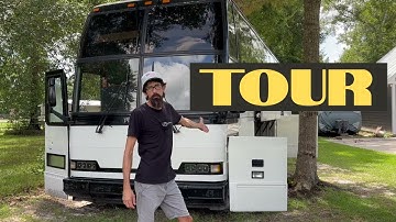 PREVOST BUS CONVERSION TOUR- Come along as we open every door we can find! 