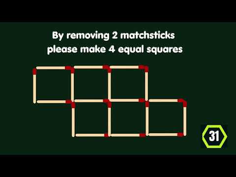 Matchstick Puzzle Challenge 06 | Remove 2 Sticks, end up with 4 equal squares to Win!