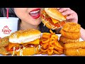 ASMR FRIED CHICKEN BURGER, MOZZARELLA STICKS, ONION RINGS, Jalapeño Poppers (NO TALKING) ASMR Phan