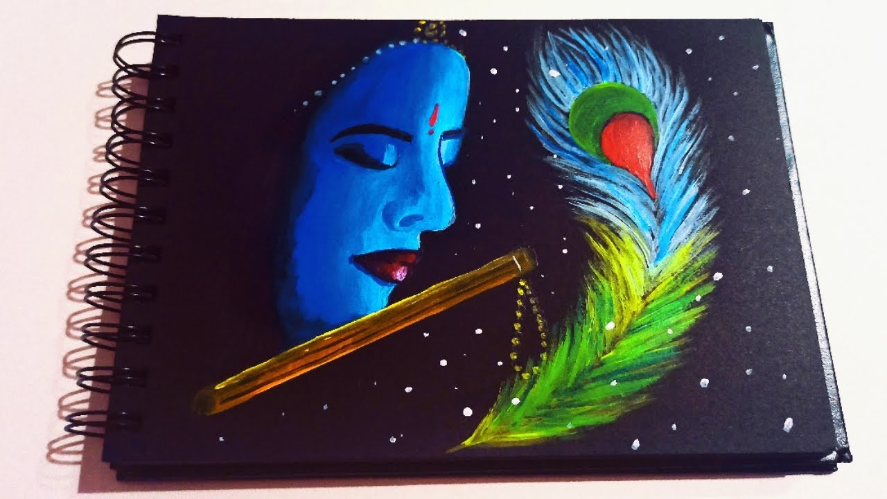 Krishna Drawing Acrylic Painting for Beginners on Black Paper Step
