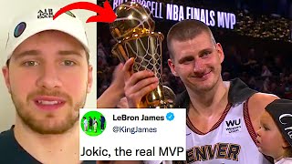 NBA PLAYERS REACT TO NIKOLA JOKIC WINNING FINALS MVP 2023 | NIKOLA JOKIC REACTION (Doncic, Magic)