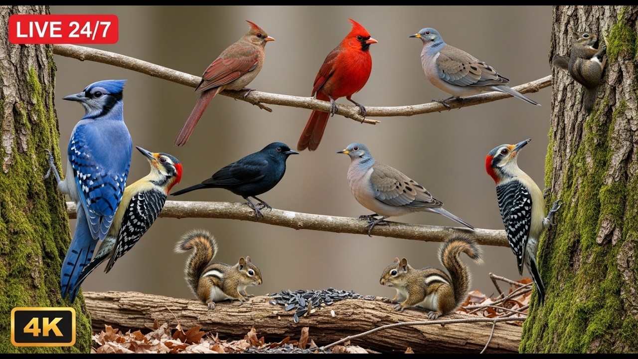 🔴 24/7 LIVE: Cat TV for Cats to Watch 😺 Lovely Birds and Squirrels in the Garden 4K