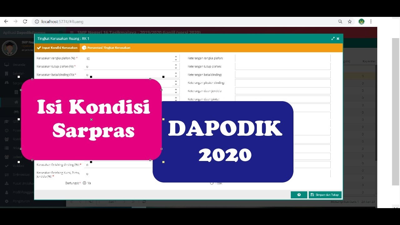 Cara Mengisi Kondisi Sarana Prasarana Di Dapodik Versi 2020 Youtube