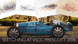 Sketching vintage cars at VSCC Prescott 2026 - Inktense watercolour pencil demonstration
