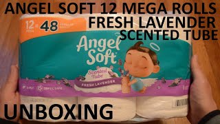 Unboxing Angel Soft 12 Mega Rolls Toilet Paper With Fresh Lavender Scented Tube screenshot 5