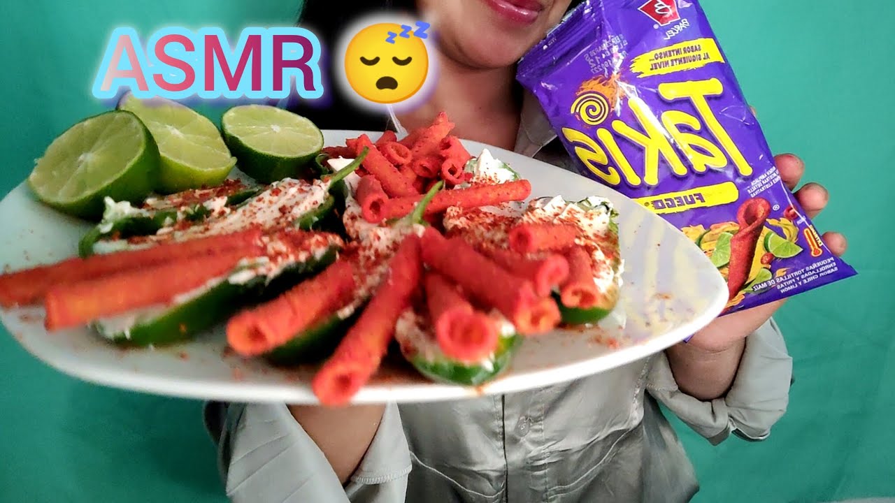 🌶️ ASMR: Jalapeño relleno con queso crema y Takis • Sonidos súper crujientes