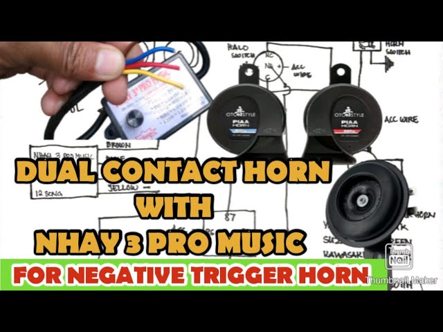 Dual Contact horn with NHAY 3 PRO MUSIC | Negative trigger horn #motorcyclewiring #wiringproblem class=