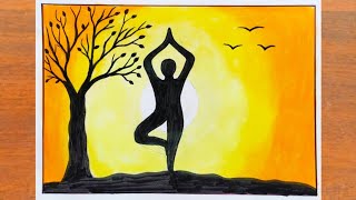 विश्व योग दिवस पर चित्र बनाना सीखें || How to Draw International Yoga Day Poster Easy step by step