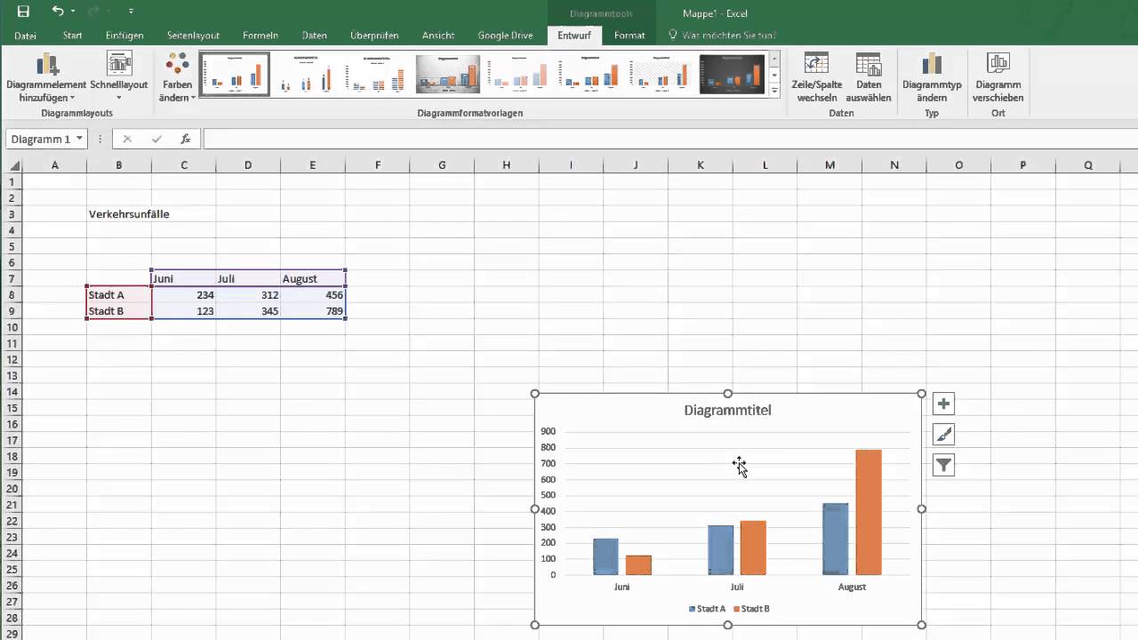 9 10 Excel 2016 Diagramme Einfugen Und Beschriften Digikomp Youtube