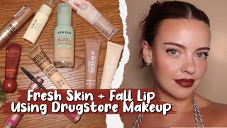 Fresh Skin & A Bold Lip 🍂 Full Face of Drugstore Makeup for Fall | Julia Adams